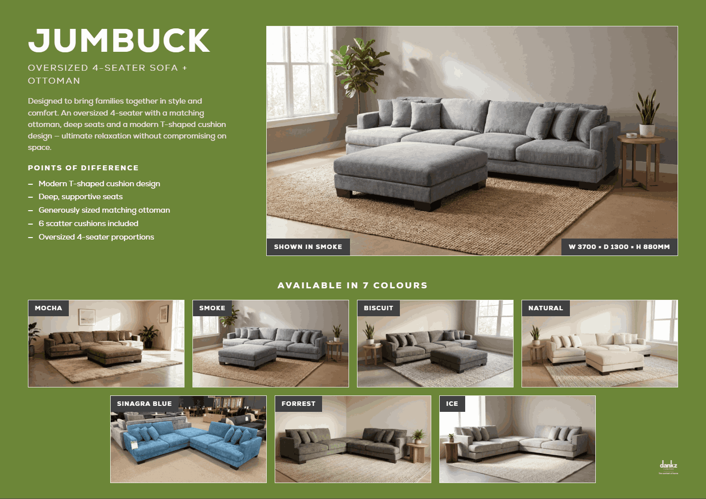 Jumbuck 4 Seater Sofa & Ottoman