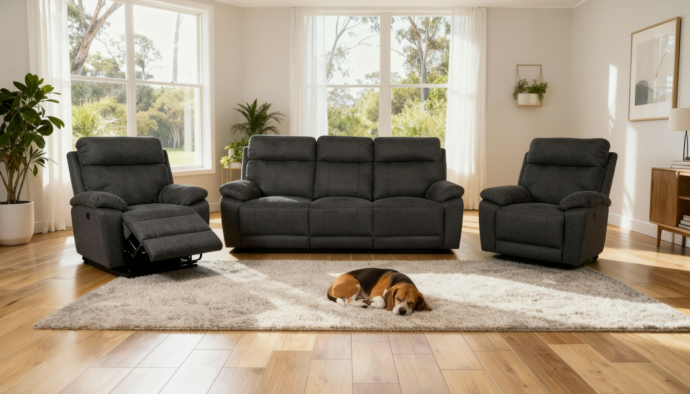 Hobart Fabric Recliner Sofa & 2 Recliners